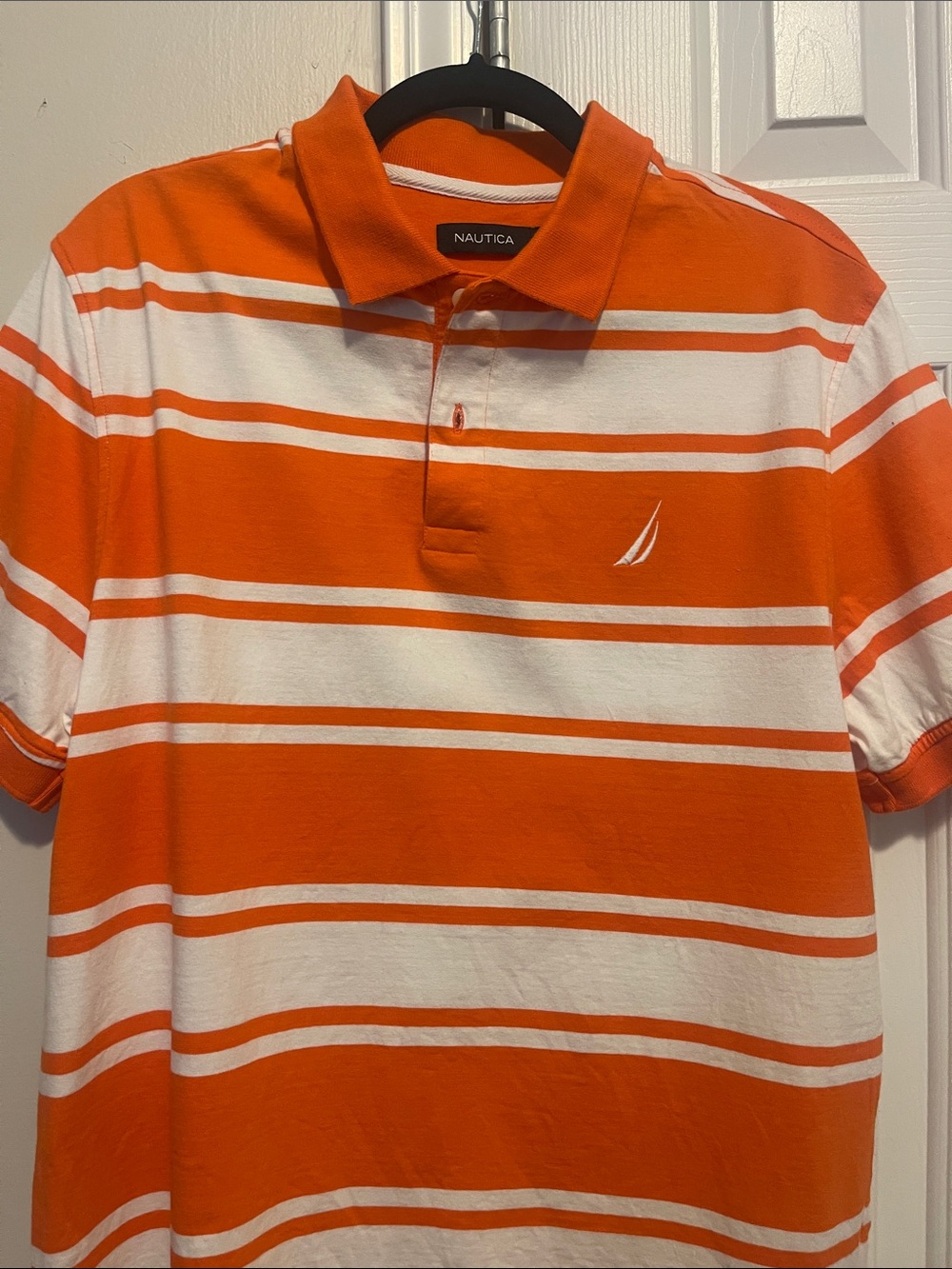Nautica Men’s Orange & White Striped Polo